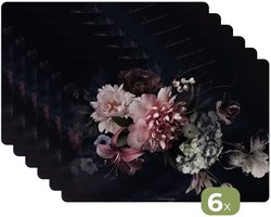 Placemats - 6 stuks - 45x30 cm - Placemat kunststof - Bloemen - Vintage - Roze - Borden onderleggers - Decoratie voor op tafel - Keuken tafeldecoratie accessoires - Vinyl onderlegger - Tafelversiering