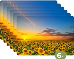 Placemats - 6 stuks - 45x30 cm - Placemat kunststof - Bloemen - Zonnebloem - Zonsondergang - Nacht - Oranje - Borden onderleggers - Decoratie voor op tafel - Keuken tafeldecoratie accessoires - Vinyl onderlegger - Tafelversiering