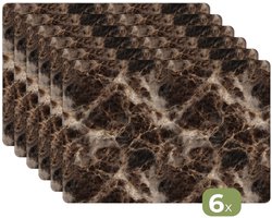 Placemats - 6 stuks - 45x30 cm - Placemat kunststof - Bruin - Goud - Marmer print - Borden onderleggers - Decoratie voor op tafel - Keuken tafeldecoratie accessoires - Vinyl onderlegger - Tafelversiering