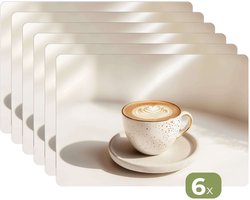 Placemats - 6 stuks - 45x30 cm - Placemat kunststof - Cappuccino - Schuim - Schotel - Beige - Borden onderleggers - Decoratie voor op tafel - Keuken tafeldecoratie accessoires - Vinyl onderlegger - Tafelversiering