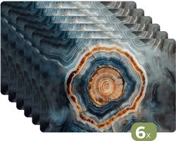 Placemats - 6 stuks - 45x30 cm - Placemat kunststof - Cirkel - Ringen - Steen - Tinten - Borden onderleggers - Decoratie voor op tafel - Keuken tafeldecoratie accessoires - Vinyl onderlegger - Tafelversiering