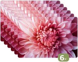 Placemats - 6 stuks - 45x30 cm - Placemat kunststof - Dahlia - Bloem - Close up - Roze - Borden onderleggers - Decoratie voor op tafel - Keuken tafeldecoratie accessoires - Vinyl onderlegger - Tafelversiering
