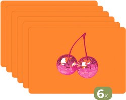 Placemats - 6 stuks - 45x30 cm - Placemat kunststof - Discoballen - Kers - Spiegels - Roze - Borden onderleggers - Decoratie voor op tafel - Keuken tafeldecoratie accessoires - Vinyl onderlegger - Tafelversiering