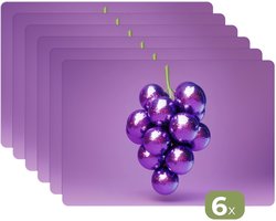 Placemats - 6 stuks - 45x30 cm - Placemat kunststof - Druif - Disco - Glitter - Paars - Borden onderleggers - Decoratie voor op tafel - Keuken tafeldecoratie accessoires - Vinyl onderlegger - Tafelversiering