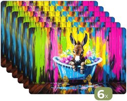 Placemats - 6 stuks - 45x30 cm - Placemat kunststof - Ezel - Badkuip - Roze - Schuim - Borden onderleggers - Decoratie voor op tafel - Keuken tafeldecoratie accessoires - Vinyl onderlegger - Tafelversiering