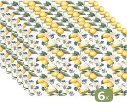 Placemats - 6 stuks - 45x30 cm - Placemat kunststof - Frans - Citroen - Citrus - Bloesem - Geel - Groen - Blauw - Borden onderleggers - Decoratie voor op tafel - Keuken tafeldecoratie accessoires - Vinyl onderlegger - Tafelversiering