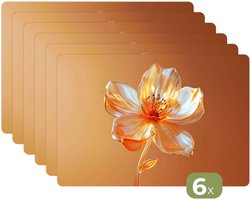 Placemats - 6 stuks - 45x30 cm - Placemat kunststof - Glazen - Bloem - Oranje - Borden onderleggers - Decoratie voor op tafel - Keuken tafeldecoratie accessoires - Vinyl onderlegger - Tafelversiering