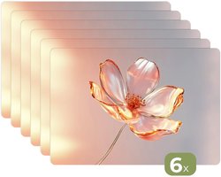 Placemats - 6 stuks - 45x30 cm - Placemat kunststof - Glazen - Bloem - Roze - Borden onderleggers - Decoratie voor op tafel - Keuken tafeldecoratie accessoires - Vinyl onderlegger - Tafelversiering