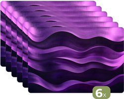 Placemats - 6 stuks - 45x30 cm - Placemat kunststof - Golven - Abstract - Paars - Borden onderleggers - Decoratie voor op tafel - Keuken tafeldecoratie accessoires - Vinyl onderlegger - Tafelversiering