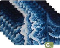 Placemats - 6 stuks - 45x30 cm - Placemat kunststof - Golven - Blauw - Schuim - Borden onderleggers - Decoratie voor op tafel - Keuken tafeldecoratie accessoires - Vinyl onderlegger - Tafelversiering