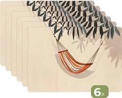 Placemats - 6 stuks - 45x30 cm - Placemat kunststof - Hangmat - Kleurrijk - Bladeren - Schaduw - Borden onderleggers - Decoratie voor op tafel - Keuken tafeldecoratie accessoires - Vinyl onderlegger - Tafelversiering