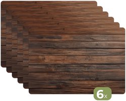 Placemats - 6 stuks - 45x30 cm - Placemat kunststof - Houten plankpatroon - Warmte - Natuurlijk - Borden onderleggers - Decoratie voor op tafel - Keuken tafeldecoratie accessoires - Vinyl onderlegger - Tafelversiering