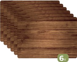Placemats - 6 stuks - 45x30 cm - Placemat kunststof - Houtlook - Bruin - Borden onderleggers - Decoratie voor op tafel - Keuken tafeldecoratie accessoires - Vinyl onderlegger - Tafelversiering