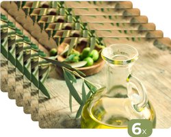 Placemats - 6 stuks - 45x30 cm - Placemat kunststof - Kan - Glas - Hout - Groen - Borden onderleggers - Decoratie voor op tafel - Keuken tafeldecoratie accessoires - Vinyl onderlegger - Tafelversiering