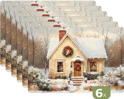 Placemats - 6 stuks - 45x30 cm - Placemat kunststof - Kerst - Huis - Winter - Sneeuw - Borden onderleggers - Decoratie voor op tafel - Keuken tafeldecoratie accessoires - Vinyl onderlegger - Tafelversiering