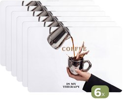 Placemats - 6 stuks - 45x30 cm - Placemat kunststof - Koffie - Mok - Kan - Therapie - Borden onderleggers - Decoratie voor op tafel - Keuken tafeldecoratie accessoires - Vinyl onderlegger - Tafelversiering