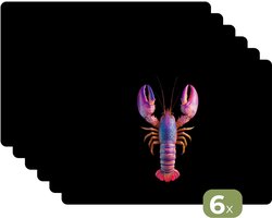 Placemats - 6 stuks - 45x30 cm - Placemat kunststof - Kreeft - Paars - Roze - Zwart - Stippen - Lila - Borden onderleggers - Decoratie voor op tafel - Keuken tafeldecoratie accessoires - Vinyl onderlegger - Tafelversiering