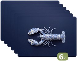 Placemats - 6 stuks - 45x30 cm - Placemat kunststof - Kreeft - Porselein - Delfts - Blauw - Borden onderleggers - Decoratie voor op tafel - Keuken tafeldecoratie accessoires - Vinyl onderlegger - Tafelversiering
