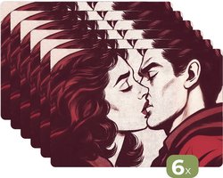 Placemats - 6 stuks - 45x30 cm - Placemat kunststof - Kussen - Personen - Retro - Bordeaux - Borden onderleggers - Decoratie voor op tafel - Keuken tafeldecoratie accessoires - Vinyl onderlegger - Tafelversiering