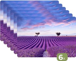 Placemats - 6 stuks - 45x30 cm - Placemat kunststof - Lavendel - Natuur - Paars - Bomen - Bloemen - Borden onderleggers - Decoratie voor op tafel - Keuken tafeldecoratie accessoires - Vinyl onderlegger - Tafelversiering