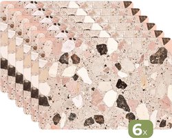Placemats - 6 stuks - 45x30 cm - Placemat kunststof - Licht - Roze - Terrazzo - Stenen - Borden onderleggers - Decoratie voor op tafel - Keuken tafeldecoratie accessoires - Vinyl onderlegger - Tafelversiering