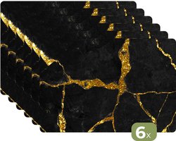 Placemats - 6 stuks - 45x30 cm - Placemat kunststof - Marmer print - Goud - Zwart - Marmerlook - Glitter - Borden onderleggers - Decoratie voor op tafel - Keuken tafeldecoratie accessoires - Vinyl onderlegger - Tafelversiering