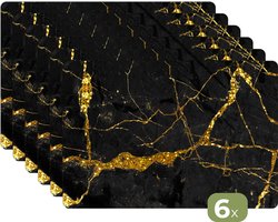 Placemats - 6 stuks - 45x30 cm - Placemat kunststof - Marmer print - Goud - Zwart - Marmerlook - Luxe - Glitter - Borden onderleggers - Decoratie voor op tafel - Keuken tafeldecoratie accessoires - Vinyl onderlegger - Tafelversiering