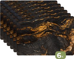 Placemats - 6 stuks - 45x30 cm - Placemat kunststof - Marmer print - Kalk - Zwart - Goud - Marmerlook - Luxe - Borden onderleggers - Decoratie voor op tafel - Keuken tafeldecoratie accessoires - Vinyl onderlegger - Tafelversiering