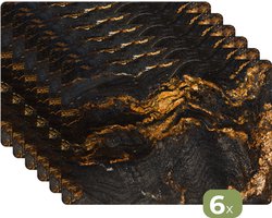 Placemats - 6 stuks - 45x30 cm - Placemat kunststof - Marmer print - Kalk - Zwart - Goud - Marmerlook - Luxe - Borden onderleggers - Decoratie voor op tafel - Keuken tafeldecoratie accessoires - Vinyl onderlegger - Tafelversiering