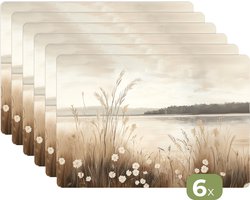 Placemats - 6 stuks - 45x30 cm - Placemat kunststof - Meer - Water - Natuur - Beige - Borden onderleggers - Decoratie voor op tafel - Keuken tafeldecoratie accessoires - Vinyl onderlegger - Tafelversiering