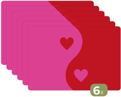 Placemats - 6 stuks - 45x30 cm - Placemat kunststof - Minimalistisch - Rood - Roze - Hartjes - Borden onderleggers - Decoratie voor op tafel - Keuken tafeldecoratie accessoires - Vinyl onderlegger - Tafelversiering