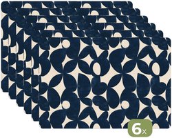Placemats - 6 stuks - 45x30 cm - Placemat kunststof - Modern - Geometrisch - Blauw - Borden onderleggers - Decoratie voor op tafel - Keuken tafeldecoratie accessoires - Vinyl onderlegger - Tafelversiering