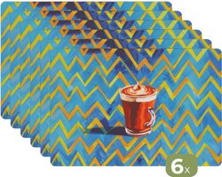 Placemats - 6 stuks - 45x30 cm - Placemat kunststof - Mok - Koffie - Zigzag - Slagroom - Borden onderleggers - Decoratie voor op tafel - Keuken tafeldecoratie accessoires - Vinyl onderlegger - Tafelversiering