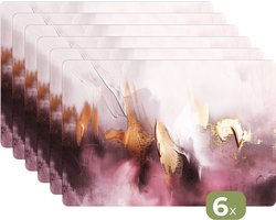 Placemats - 6 stuks - 45x30 cm - Placemat kunststof - Paars - Abstract - Verf - Goud - Borden onderleggers - Decoratie voor op tafel - Keuken tafeldecoratie accessoires - Vinyl onderlegger - Tafelversiering