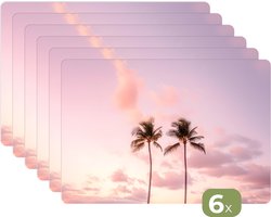 Placemats - 6 stuks - 45x30 cm - Placemat kunststof - Palmbomen - Paars - Wolken - Lucht - Borden onderleggers - Decoratie voor op tafel - Keuken tafeldecoratie accessoires - Vinyl onderlegger - Tafelversiering