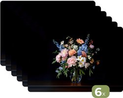 Placemats - 6 stuks - 45x30 cm - Placemat kunststof - Pastel - Bloemen - Glazen - Vaas - Borden onderleggers - Decoratie voor op tafel - Keuken tafeldecoratie accessoires - Vinyl onderlegger - Tafelversiering