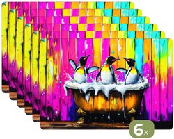 Placemats - 6 stuks - 45x30 cm - Placemat kunststof - Pinguïns - Badkuip - Kleurrijk - Schuim - Borden onderleggers - Decoratie voor op tafel - Keuken tafeldecoratie accessoires - Vinyl onderlegger - Tafelversiering