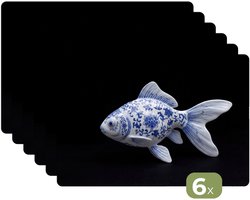 Placemats - 6 stuks - 45x30 cm - Placemat kunststof - Porselein - Goudvis - Delfts - Blauw - Borden onderleggers - Decoratie voor op tafel - Keuken tafeldecoratie accessoires - Vinyl onderlegger - Tafelversiering