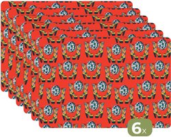 Placemats - 6 stuks - 45x30 cm - Placemat kunststof - Retro - Disco - Laarzen - Rood - Multi - Borden onderleggers - Decoratie voor op tafel - Keuken tafeldecoratie accessoires - Vinyl onderlegger - Tafelversiering