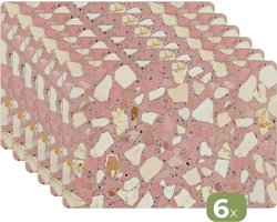 Placemats - 6 stuks - 45x30 cm - Placemat kunststof - Roze - Decoratie - Stenen - Terrazzo - Borden onderleggers - Decoratie voor op tafel - Keuken tafeldecoratie accessoires - Vinyl onderlegger - Tafelversiering