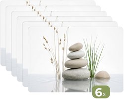 Placemats - 6 stuks - 45x30 cm - Placemat kunststof - Stenen - Sereen - Grijs - Borden onderleggers - Decoratie voor op tafel - Keuken tafeldecoratie accessoires - Vinyl onderlegger - Tafelversiering