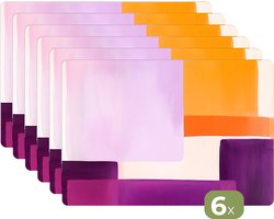 Placemats - 6 stuks - 45x30 cm - Placemat kunststof - Vlakken - Abstract - Rechthoekig - Oranje - Borden onderleggers - Decoratie voor op tafel - Keuken tafeldecoratie accessoires - Vinyl onderlegger - Tafelversiering