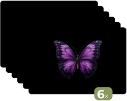 Placemats - 6 stuks - 45x30 cm - Placemat kunststof - Vlinder - Paars - Levendig - Borden onderleggers - Decoratie voor op tafel - Keuken tafeldecoratie accessoires - Vinyl onderlegger - Tafelversiering