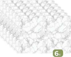 Placemats - 6 stuks - 45x30 cm - Placemat kunststof - Wit - Marmer print - Grijs - Borden onderleggers - Decoratie voor op tafel - Keuken tafeldecoratie accessoires - Vinyl onderlegger - Tafelversiering