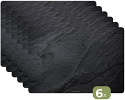 Placemats - 6 stuks - 45x30 cm - Placemat kunststof - Zwart - Beton print - Borden onderleggers - Decoratie voor op tafel - Keuken tafeldecoratie accessoires - Vinyl onderlegger - Tafelversiering