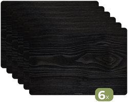 Placemats - 6 stuks - 45x30 cm - Placemat kunststof - Zwart - Houtlook - Borden onderleggers - Decoratie voor op tafel - Keuken tafeldecoratie accessoires - Vinyl onderlegger - Tafelversiering