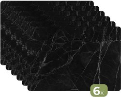 Placemats - 6 stuks - 45x30 cm - Placemat kunststof - Zwart - Marmer print - Borden onderleggers - Decoratie voor op tafel - Keuken tafeldecoratie accessoires - Vinyl onderlegger - Tafelversiering