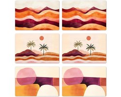 Placemats 6 stuks mix - 45x30 cm - Placemat kunststof - Abstract - Roze - Paars - Borden onderleggers - Decoratie voor op tafel - Keuken tafeldecoratie accessoires - Vinyl onderlegger - Tafelversiering
