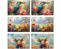 Placemats 6 stuks mix - 45x30 cm - Placemat kunststof - Kleurrijk - Dieren - Bloemen - Borden onderleggers - Decoratie voor op tafel - Keuken tafeldecoratie accessoires - Vinyl onderlegger - Tafelversiering