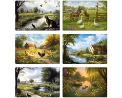 Placemats 6 stuks mix - 45x30 cm - Placemat kunststof - Landelijk - Natuur - Landschap - Dieren - Borden onderleggers - Decoratie voor op tafel - Keuken tafeldecoratie accessoires - Vinyl onderlegger - Tafelversiering